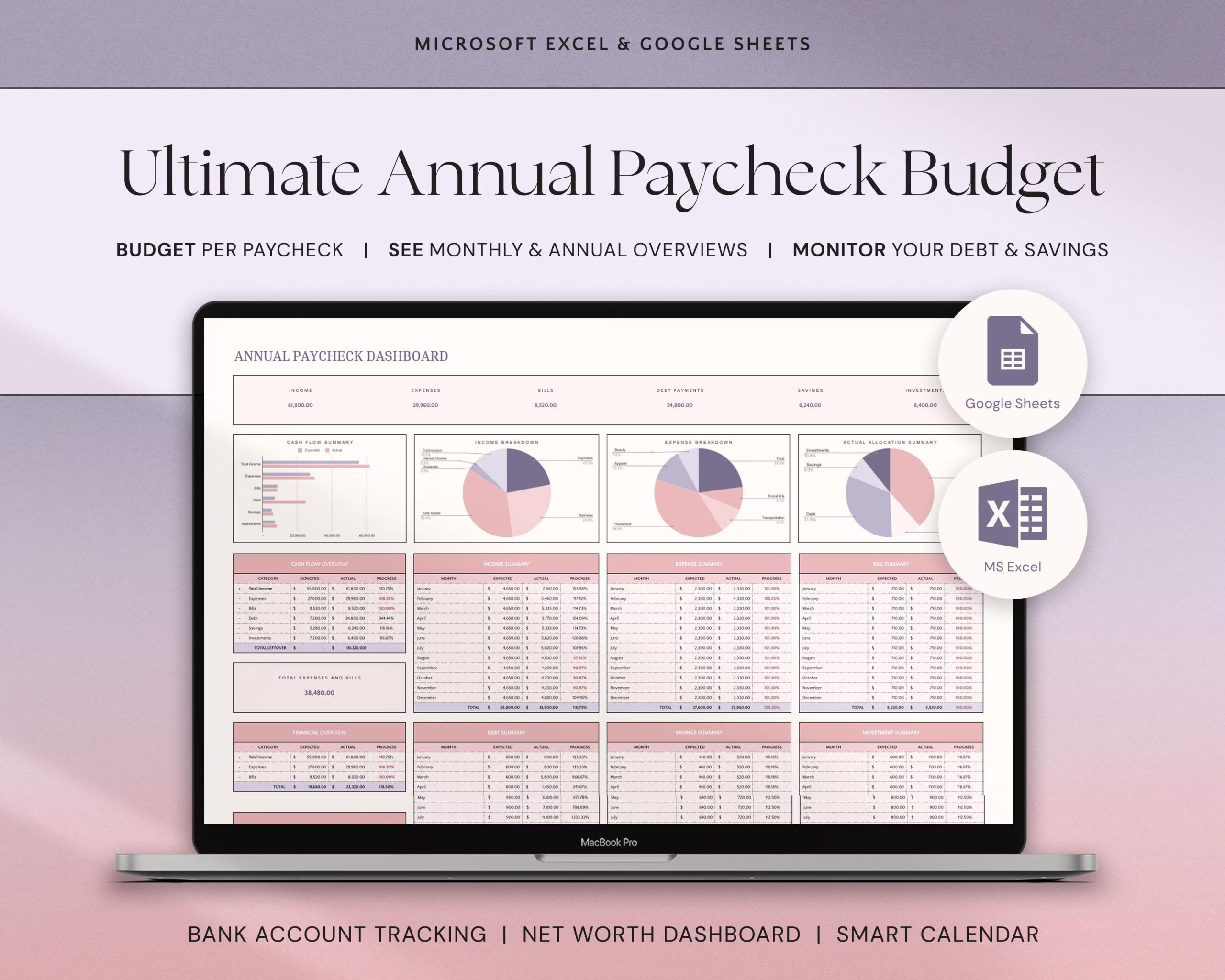 Annual Biweekly Paycheck Budget Google Sheets Excel Weekly Budget Spreadsheet by Paycheck Planner Monthly Yearly Simple Budget Zero Based