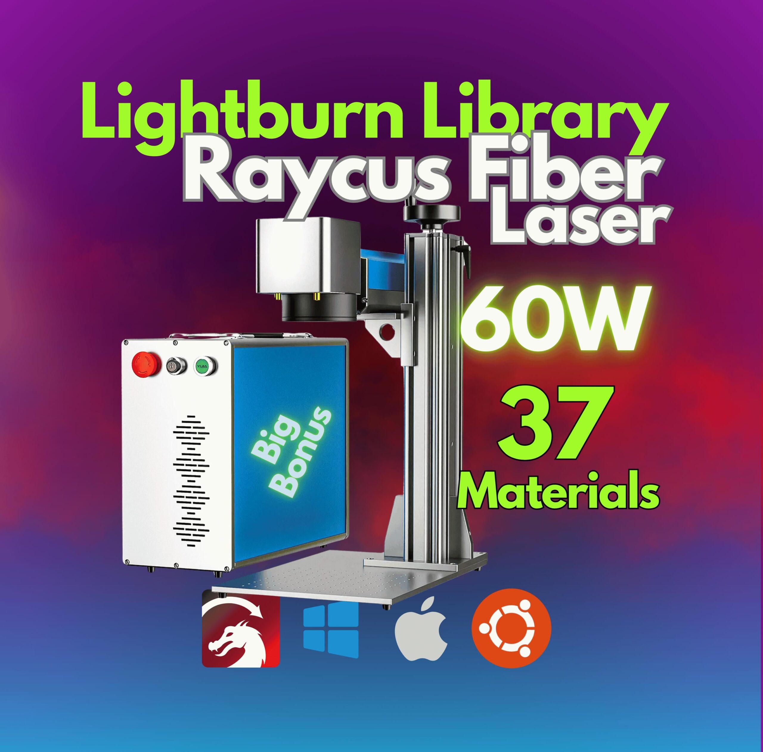 60W Raycus Fiber Laser LightBurn Library - 20 Lenses, 37 Materials (+Bonus) | CLB Files for Plug & Play Setup (All Models Compatibility)