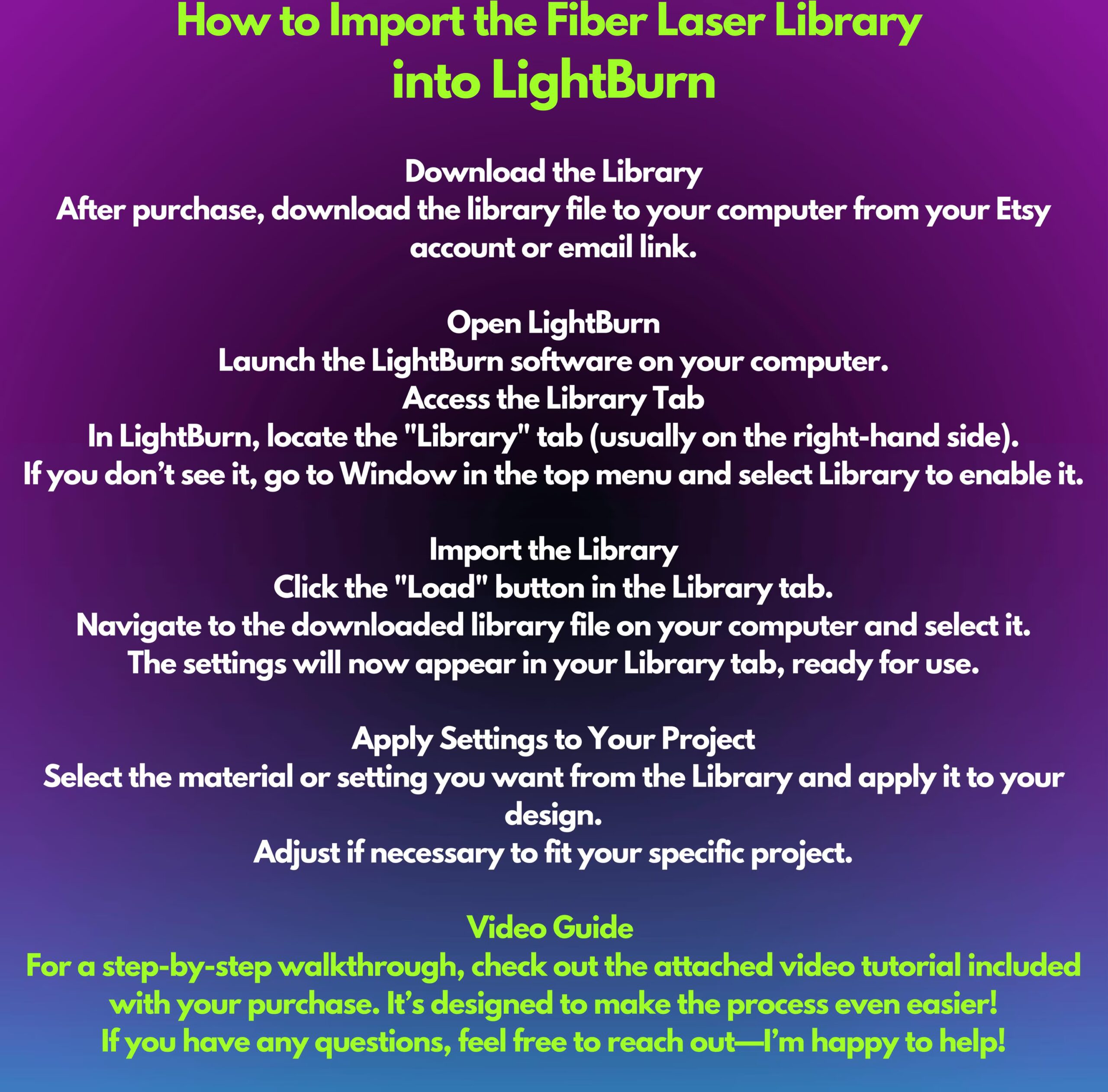 60W Raycus Fiber Laser LightBurn Library – 20 Lenses, 37 Materials (+Bonus) | CLB Files for Plug & Play Setup (All Models Compatibility)