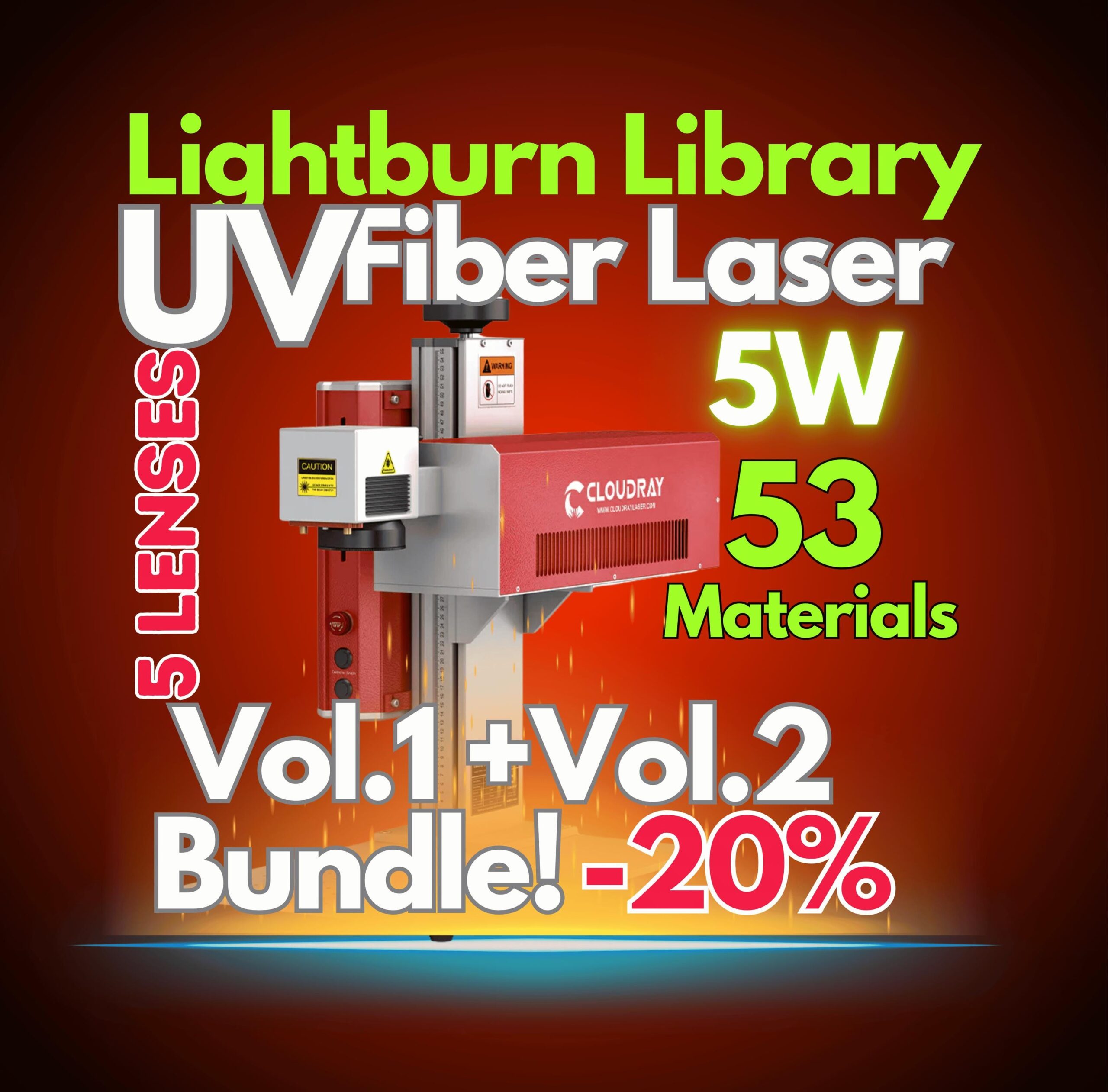 5W UV Fiber Laser Lightburn Library: 53 Material Settings (Digital Download)