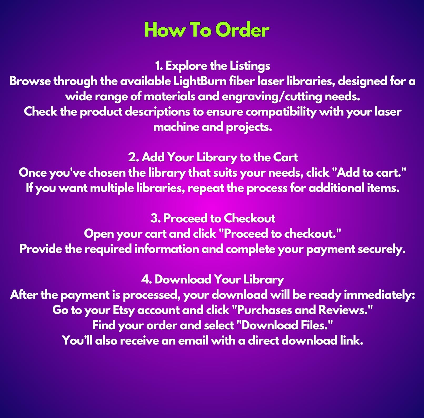 10W UV Fiber Laser LightBurn Library: 53 Material Settings (Digital Download)