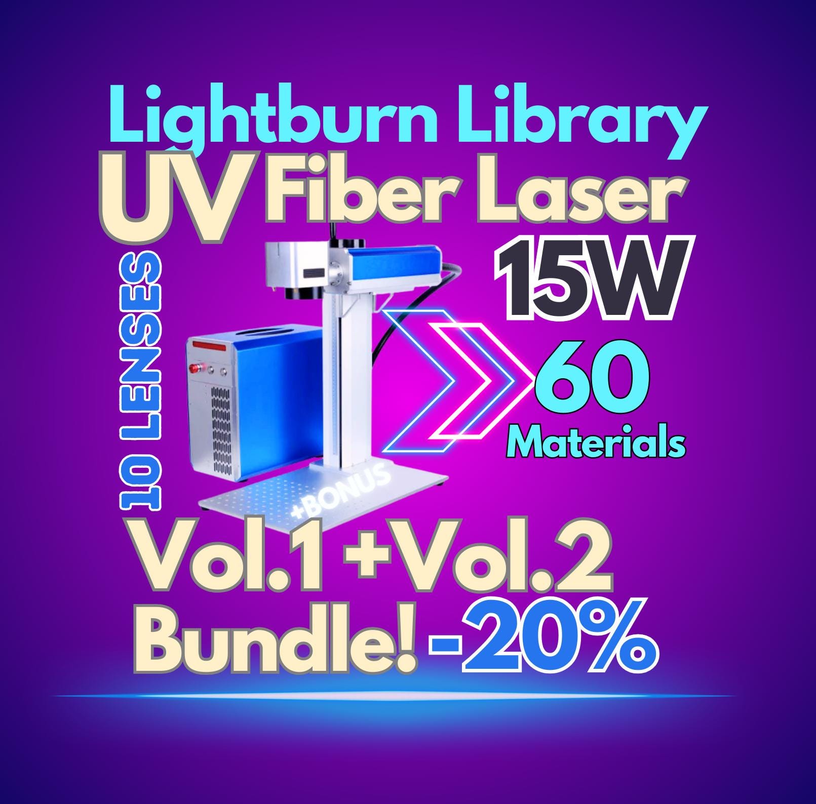 Laser UV 15W LightBurn Library 60 Material Settings - CLB Engrave & Cut Presets - Tested Settings - 10 Lenses - Digital Download