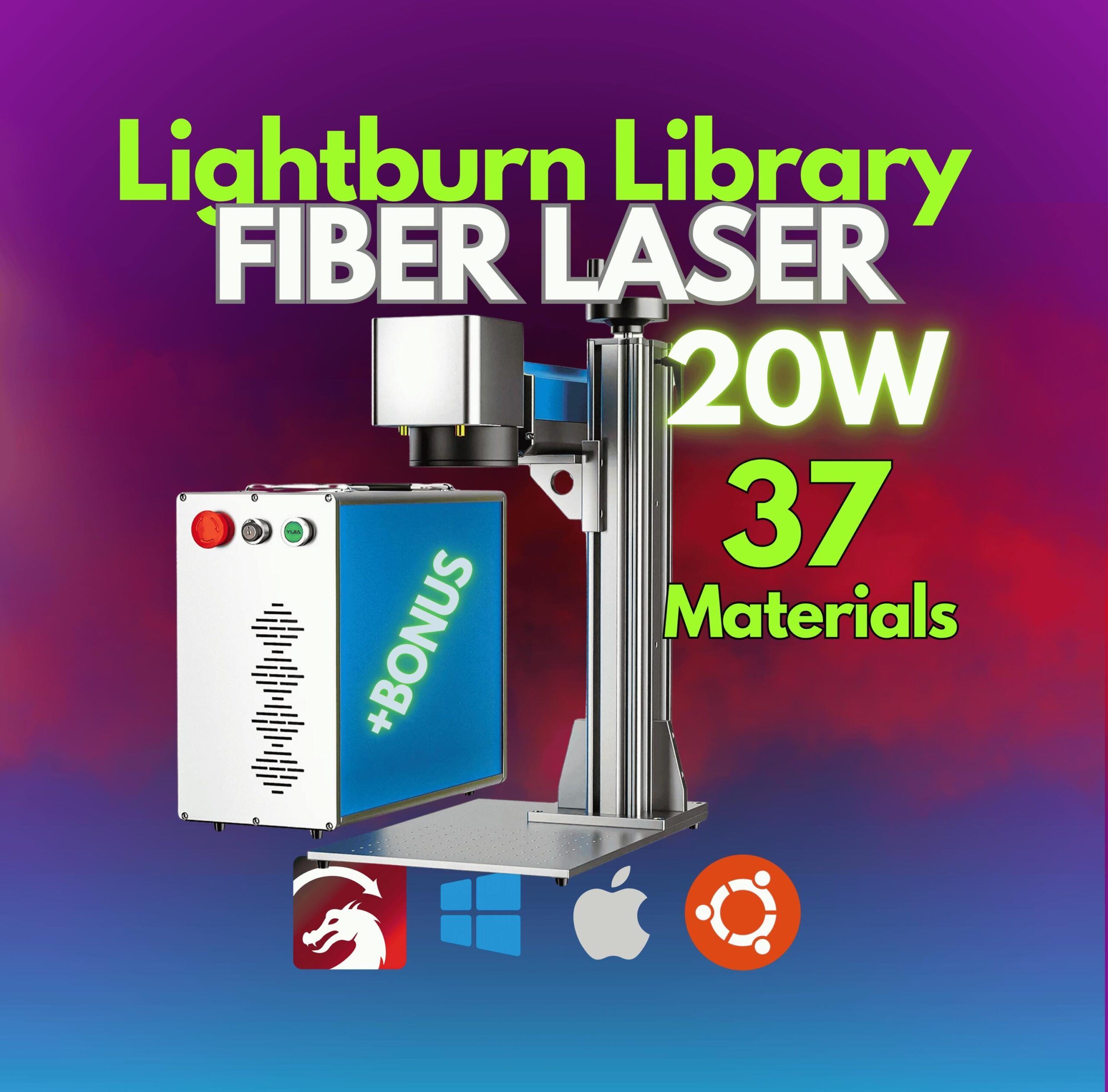 20W Raycus Fiber Laser LightBurn Library Settings - 20 Lenses, 37 Materials (+Bonus) | Laser Engraving (All Models Compatibility)