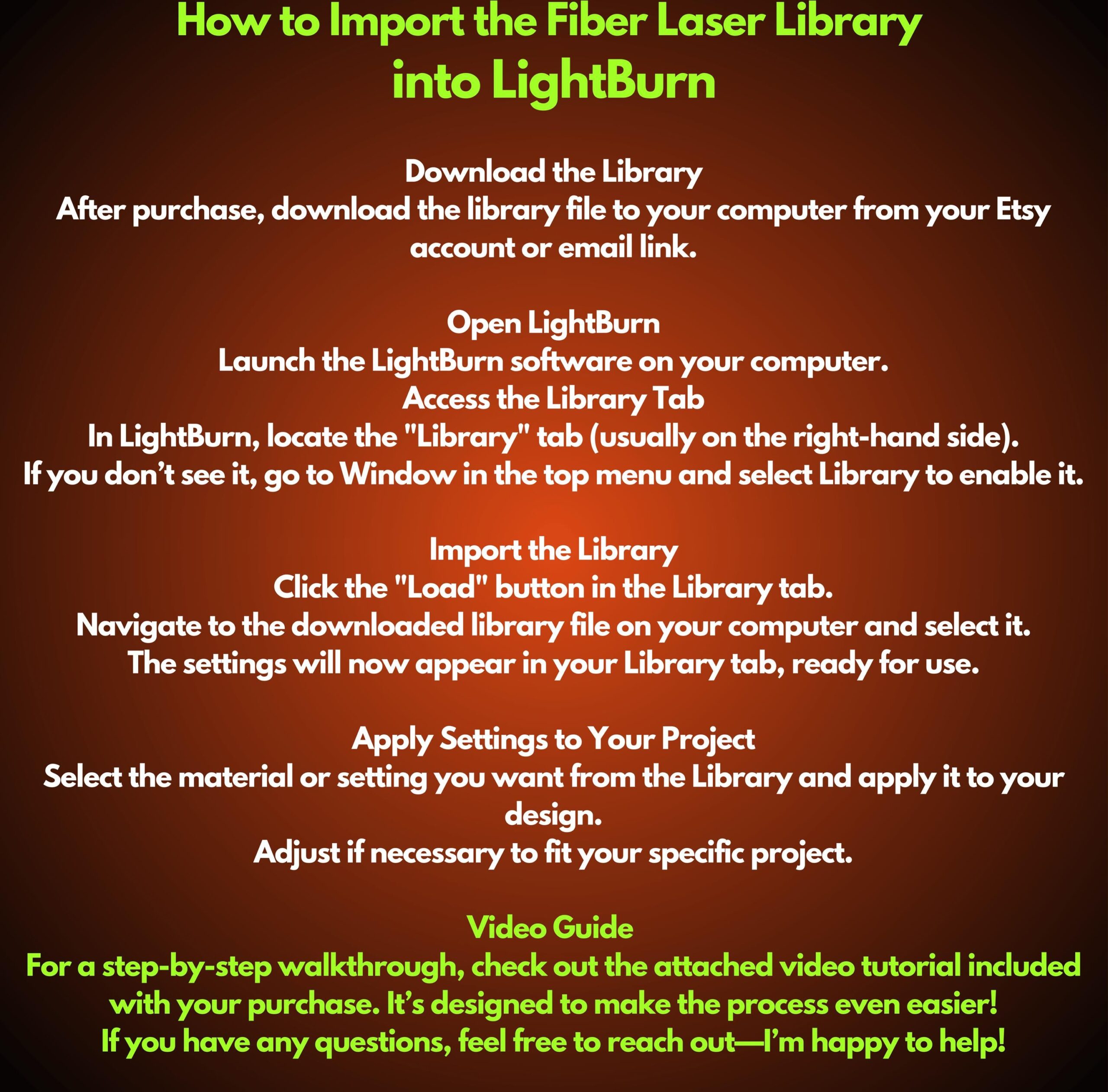 30W MOPA Fiber Laser LightBurn Library: Engrave & Cut Presets (Digital Download)