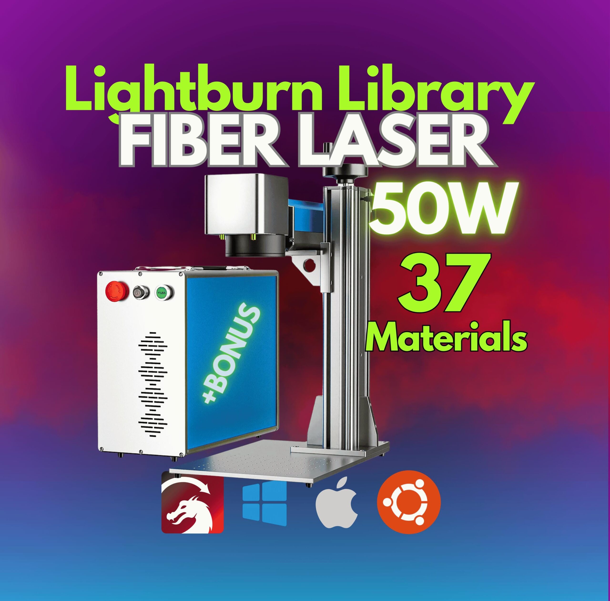 50W Fiber Laser LightBurn Library - 20 Lenses, 37 Materials (+Bonus) | CLB Files for Plug & Play Setup (All Models Compatibility)