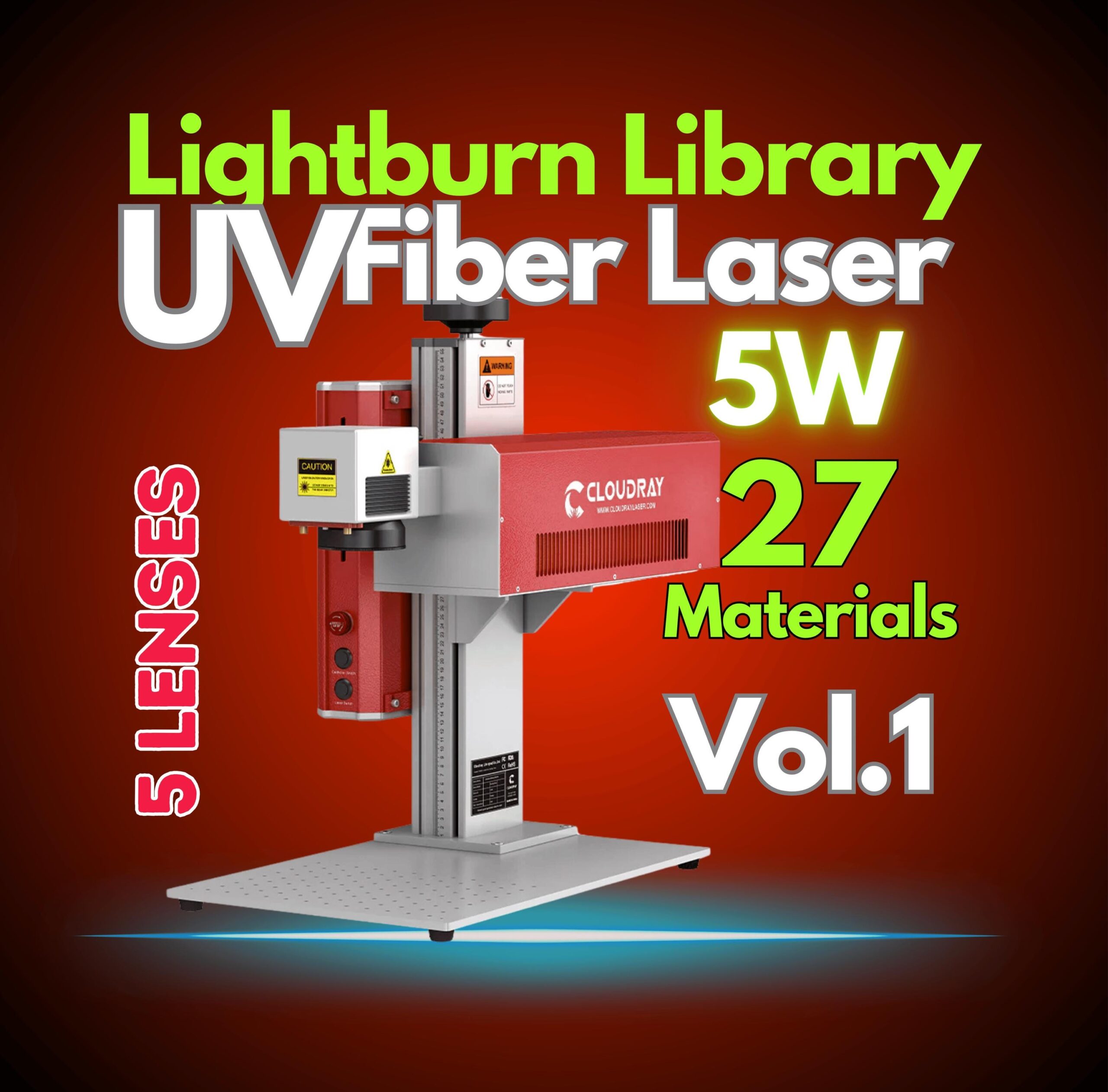 UV5W Fiber Laser Lightburn Library 27 Materials Settings5 Lens Vol.1 +BONUS!
