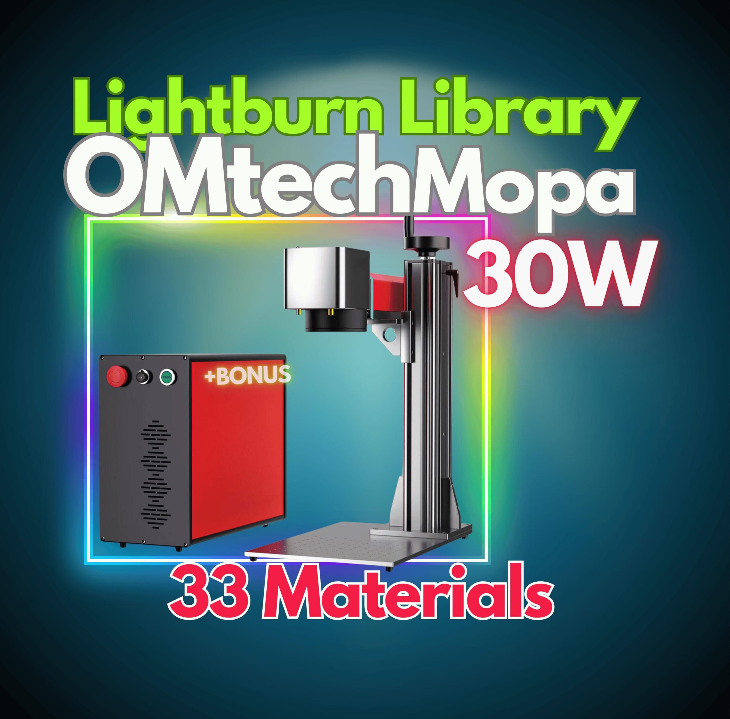 OMTech MOPA 30W LightBurn Material Library Optimized Settings for 33 Materials +BONUS