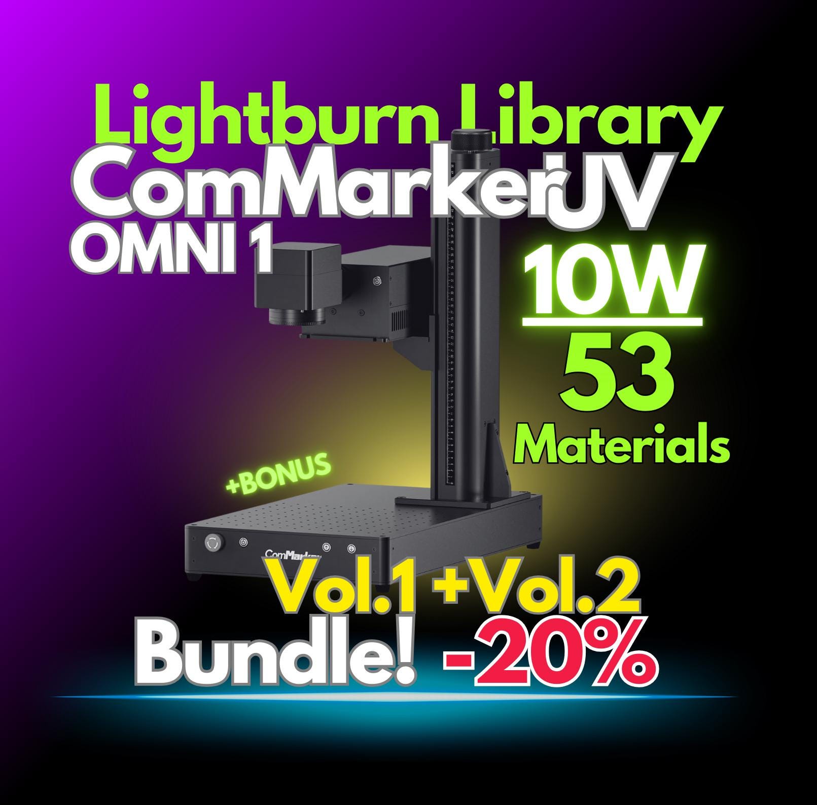 ComMarker Omni1 UV 10W | LightBurn Materials Library 53+ Pre-Tested Laser Engraving & Cutting Settings | Digital Download + BONUS