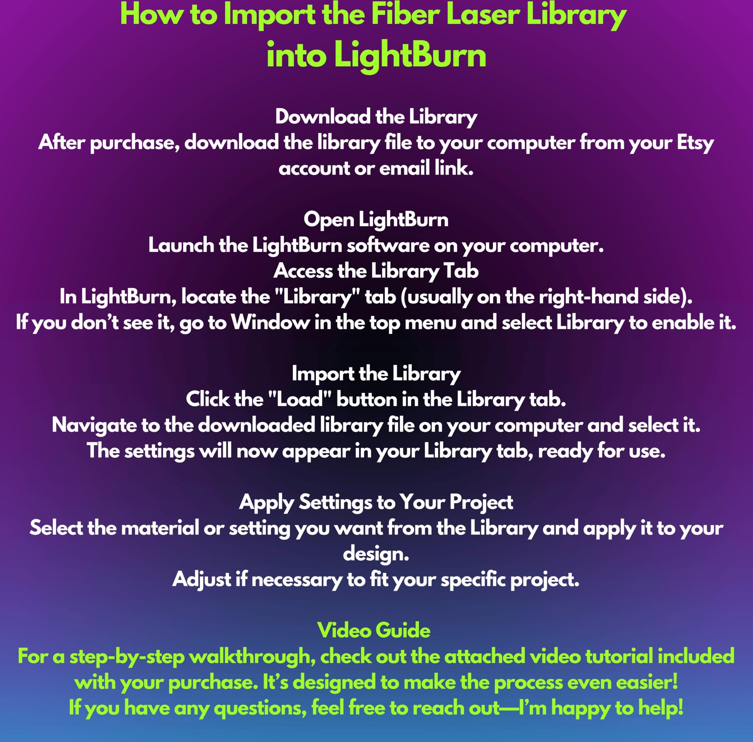 30W Raycus Fiber Laser LightBurn Library – 20 Lenses, 37 Materials (+Bonus) | CLB Files for Plug & Play Setup (All Models Compatibility)