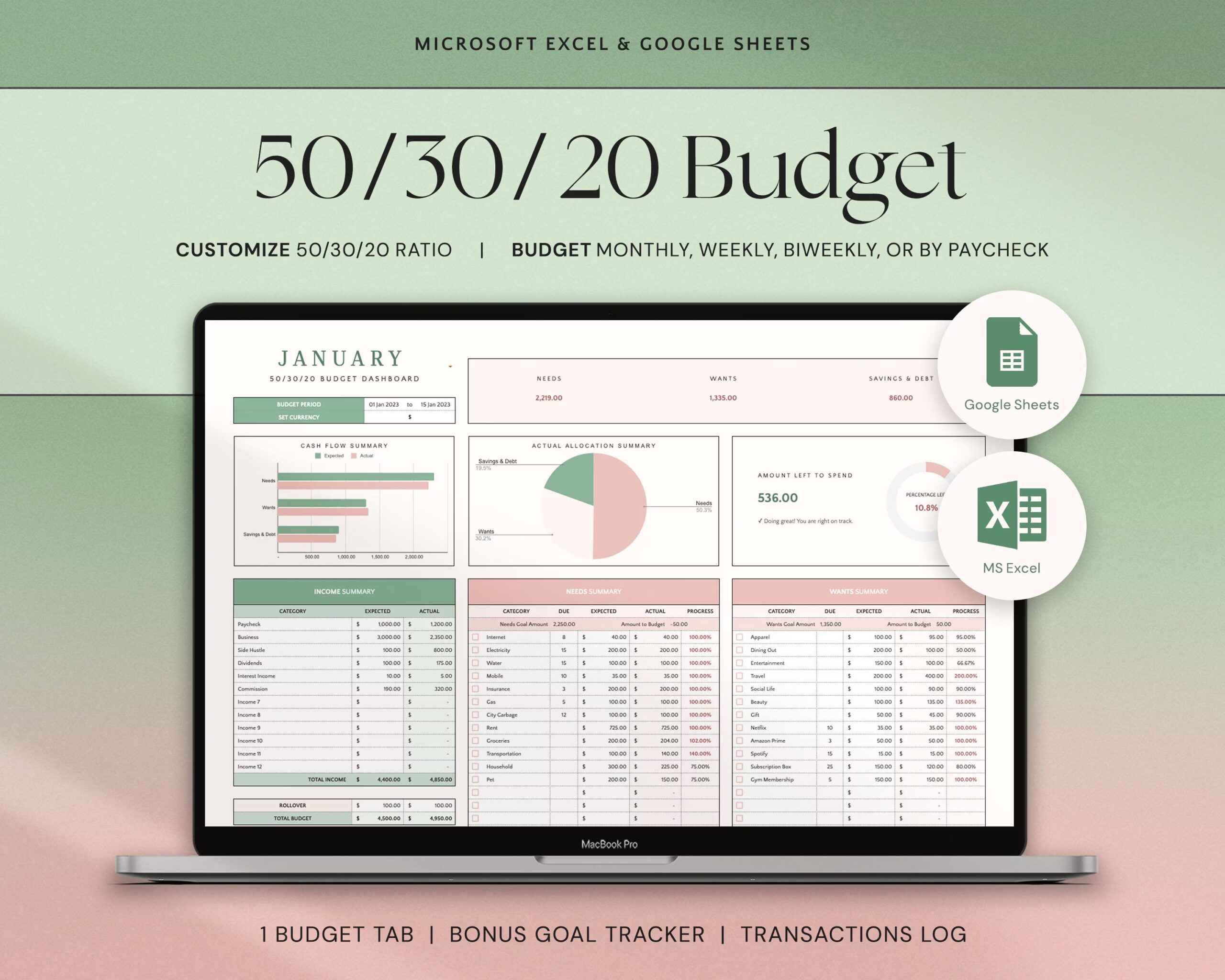 50/30/20 Budget Planner Google Sheets Monthly Budget Spreadsheet Excel Paycheck Budget Template Weekly Budget Tracker 70/20/10 Budgeting