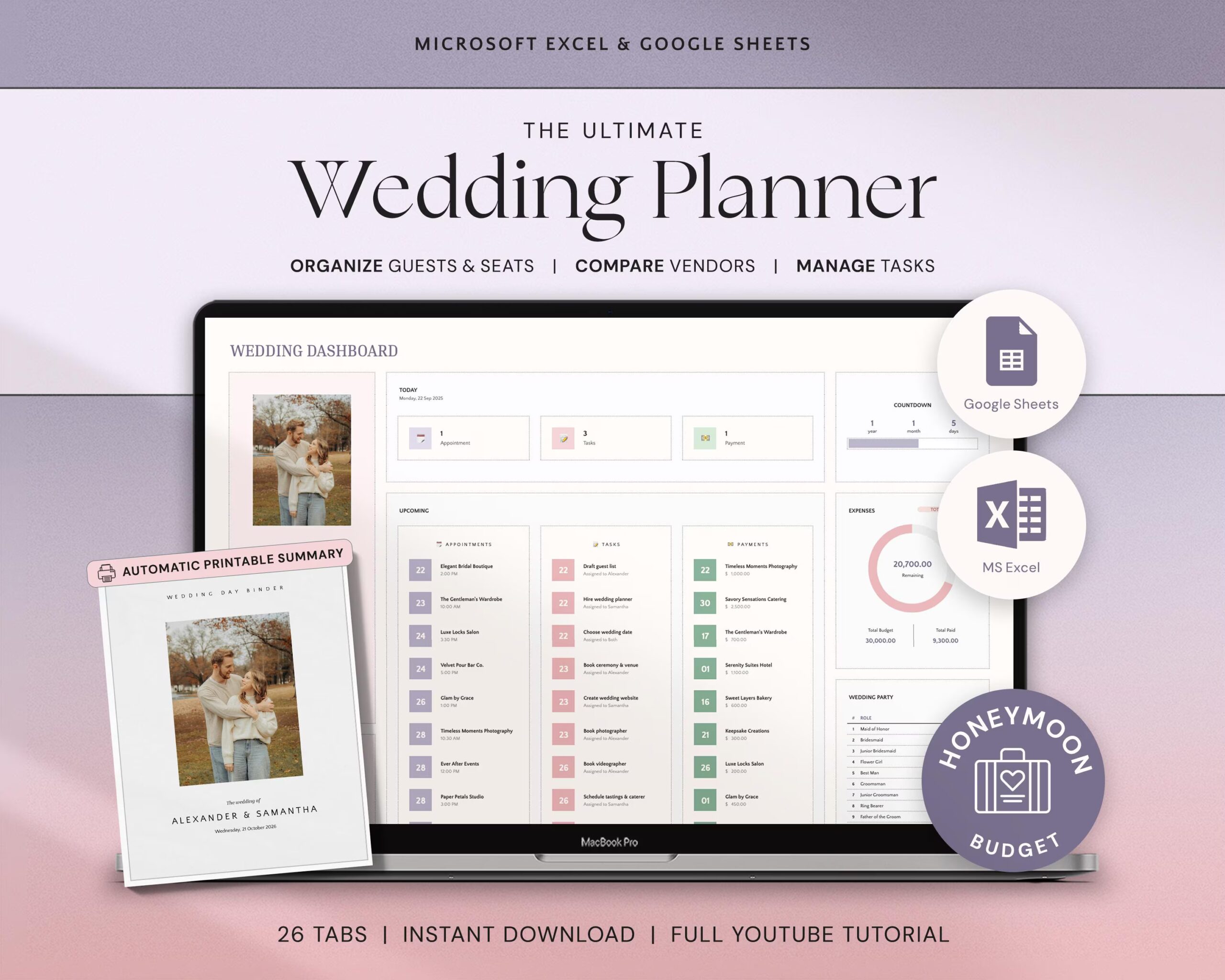 Wedding Planner Spreadsheet Wedding Planning Google Sheets Excel Guest List Seating Plan Wedding Checklist Wedding Expenses Budget Tracker