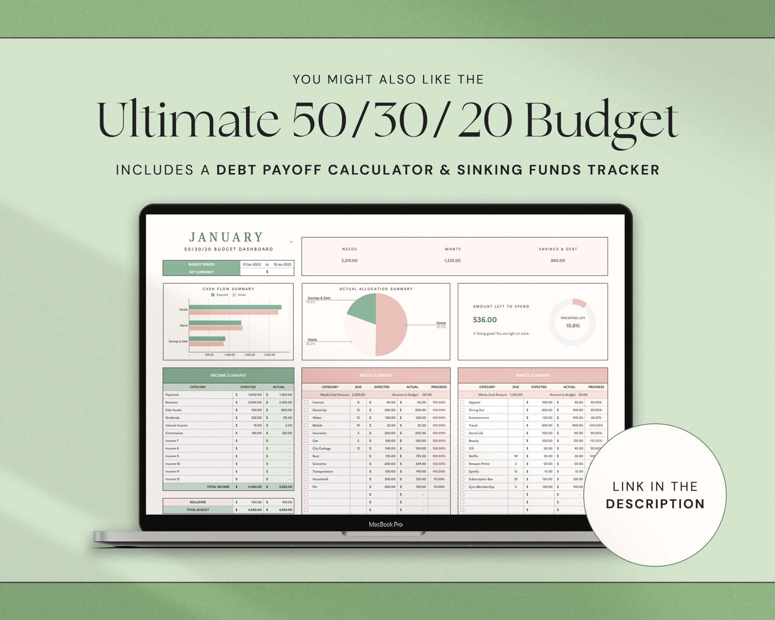 50/30/20 Monthly Budget Spreadsheet Excel Budget Planner Google Sheets Budget Template Excel Finance Tracker 70/20/10 Digital Budget Planner