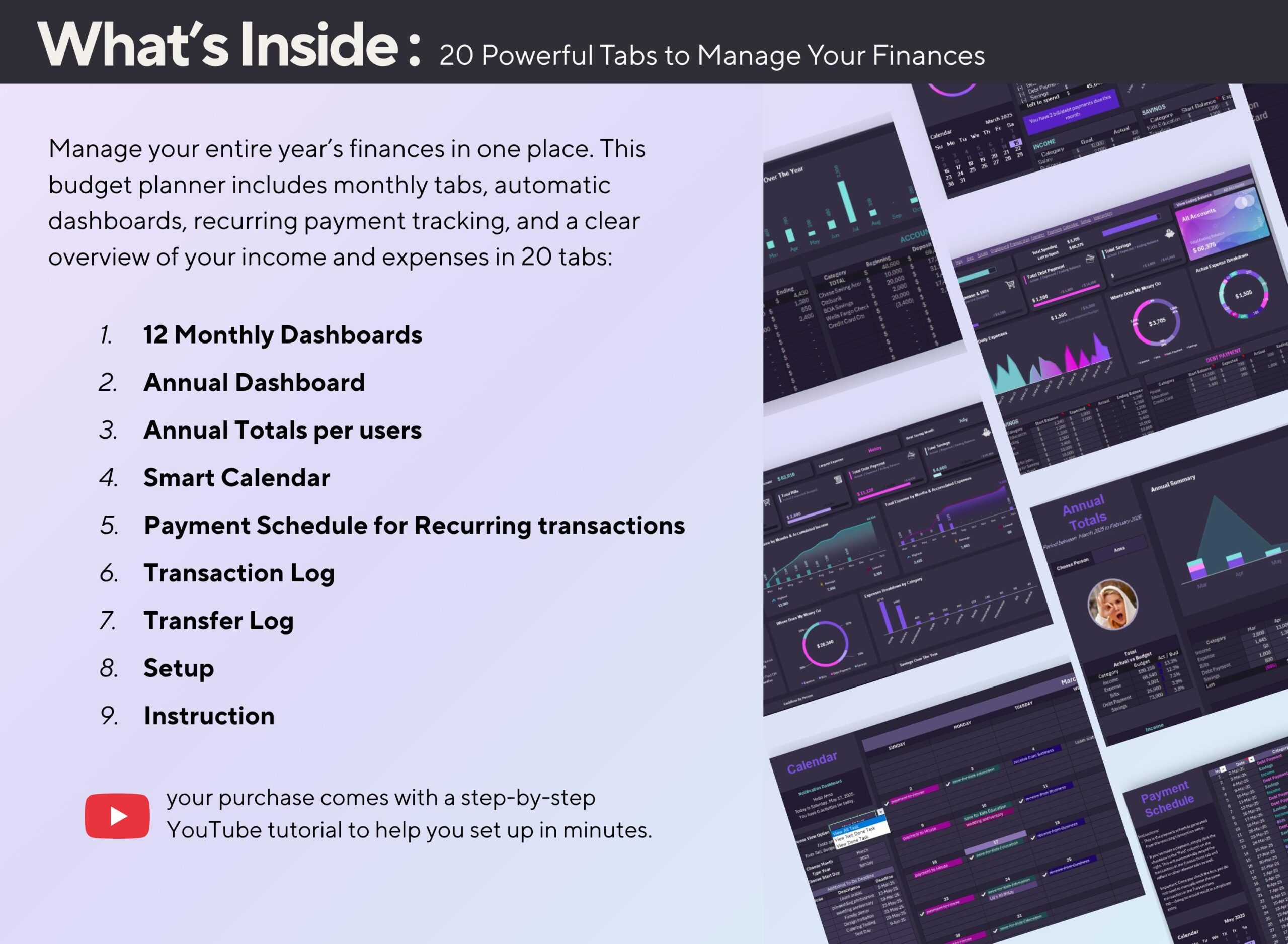 Annual Budget Planner | Income Expense Debt Bills Tracker | Excel and Google Sheets Spreadsheet