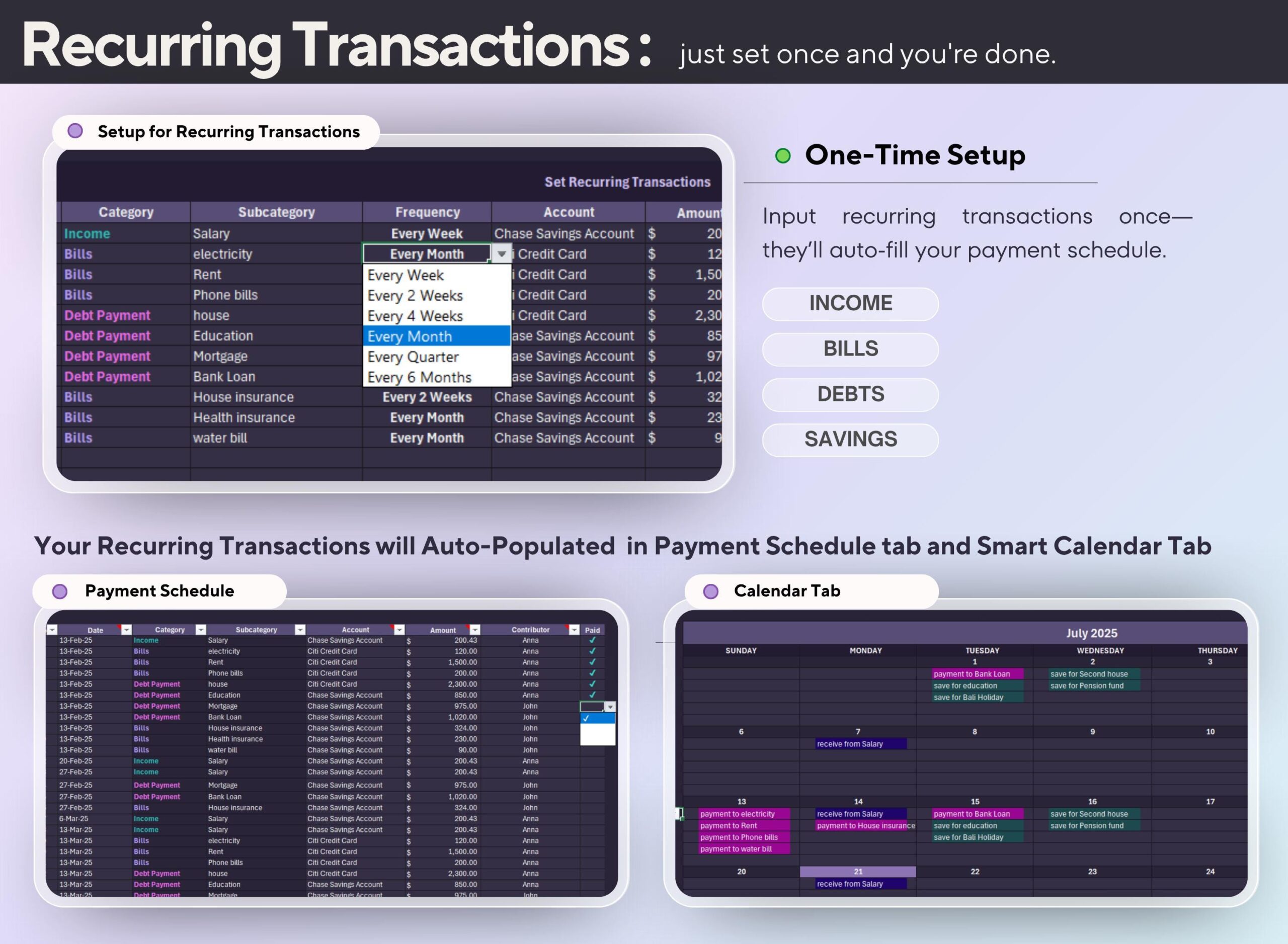 Annual Budget Planner | Income Expense Debt Bills Tracker | Excel and Google Sheets Spreadsheet