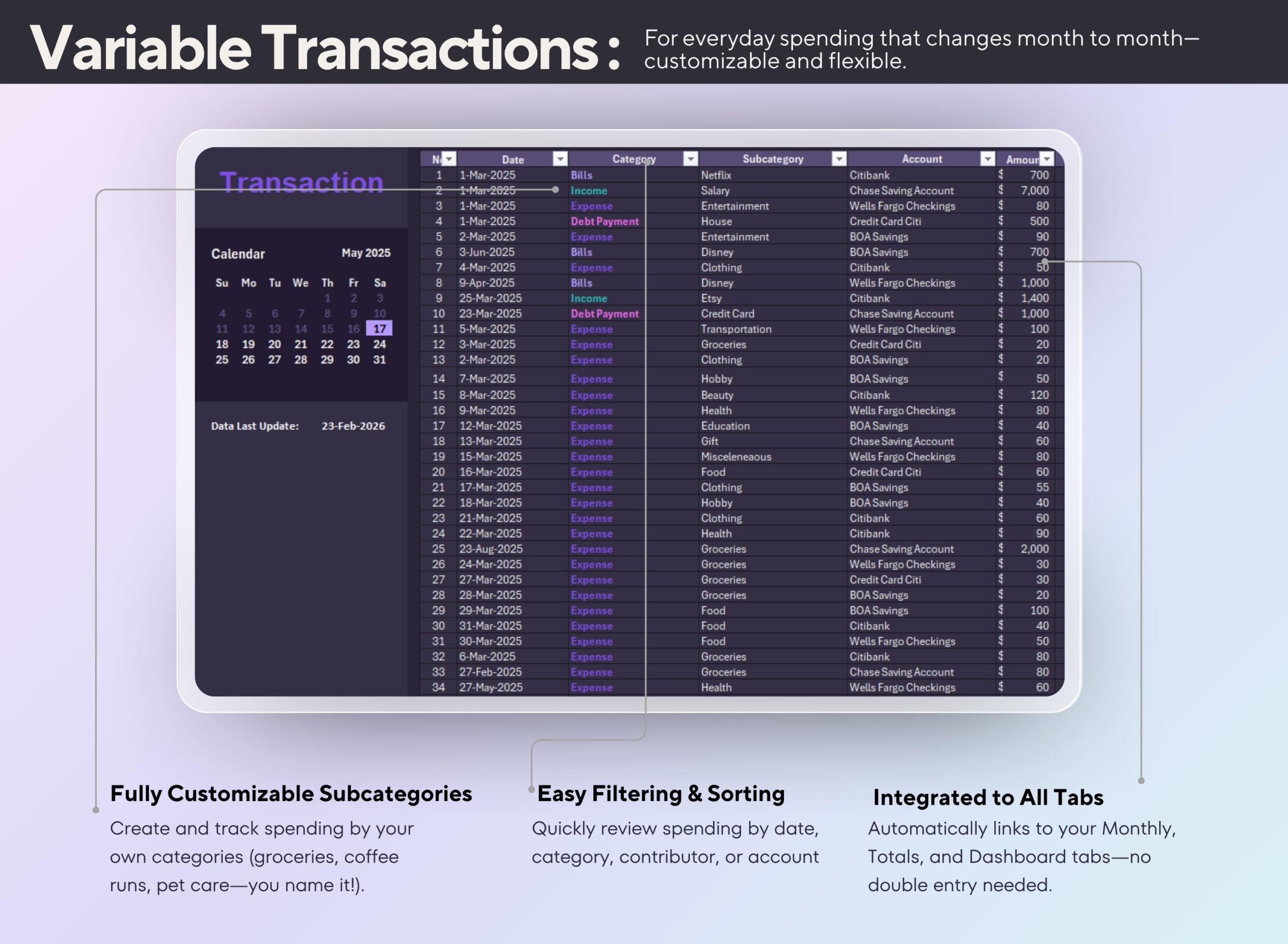 Annual Budget Planner | Income Expense Debt Bills Tracker | Excel and Google Sheets Spreadsheet